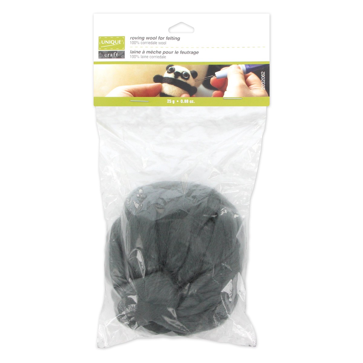 UNIQUE CRAFT Natural Wool Roving - 25g - Steel Grey