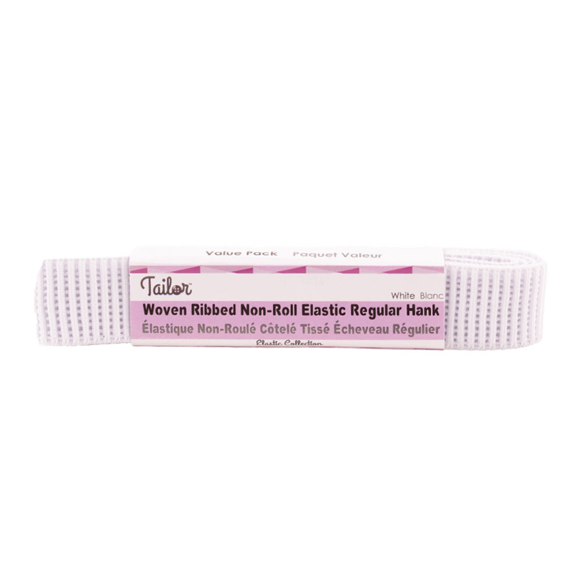Woven Ribbed Non-Roll Elastic Regular Hank - 19MM x 0.90M - White