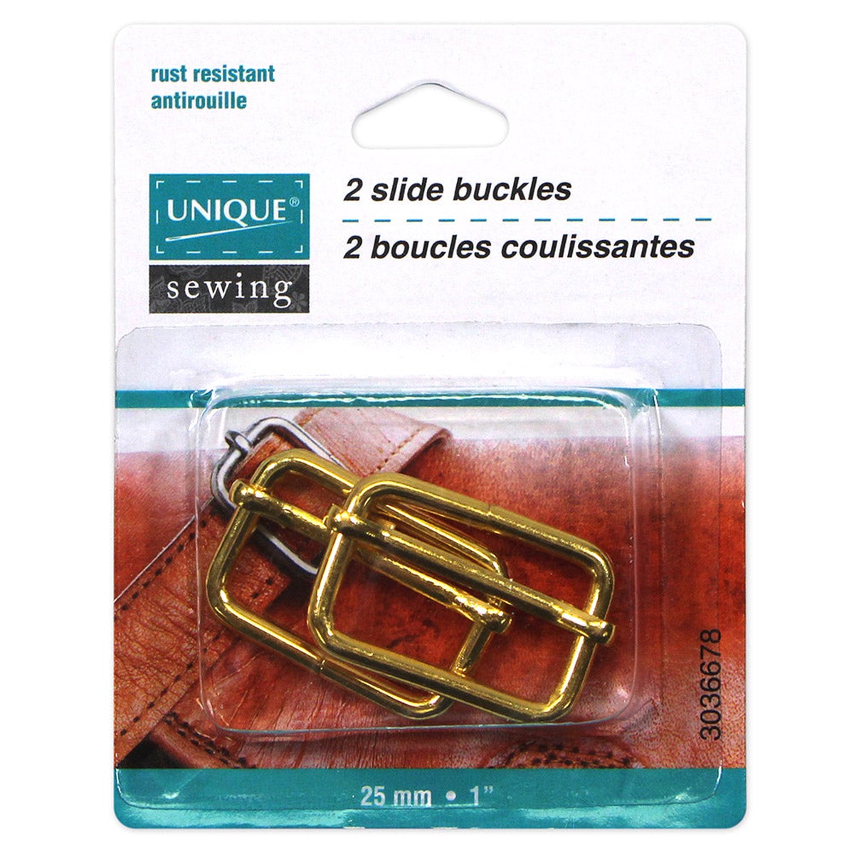 UNIQUE SEWING Slide Buckle - Metal - 25mm (1") - Gold - 2 pcs
