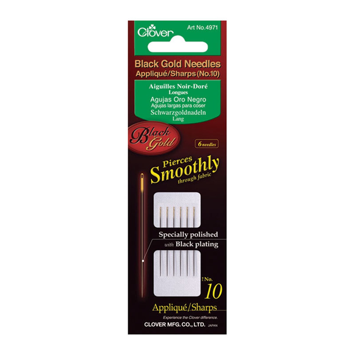 CLOVER - Black Gold Appliqu Needles - Sharps #10