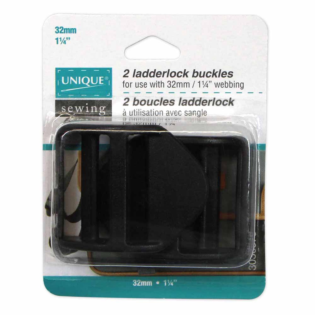 UNIQUE SEWING Ladderlock Buckle - Plastic - 32mm (1") - Black - 2 pcs