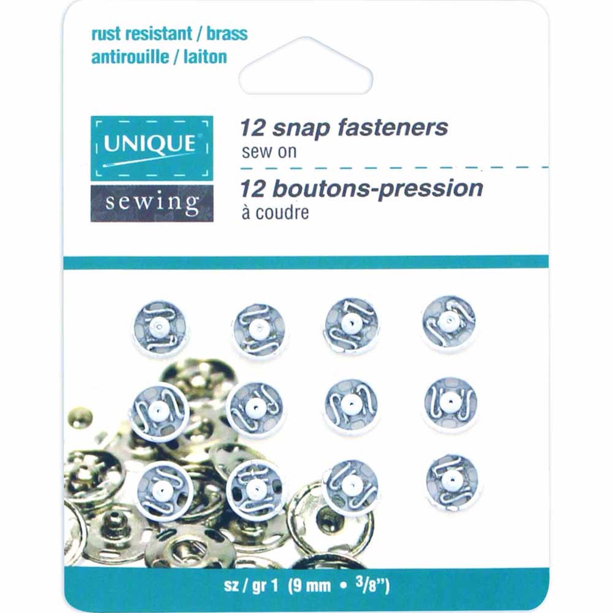 UNIQUE SEWING Snap Fasteners White - size 9mm (") -12 sets