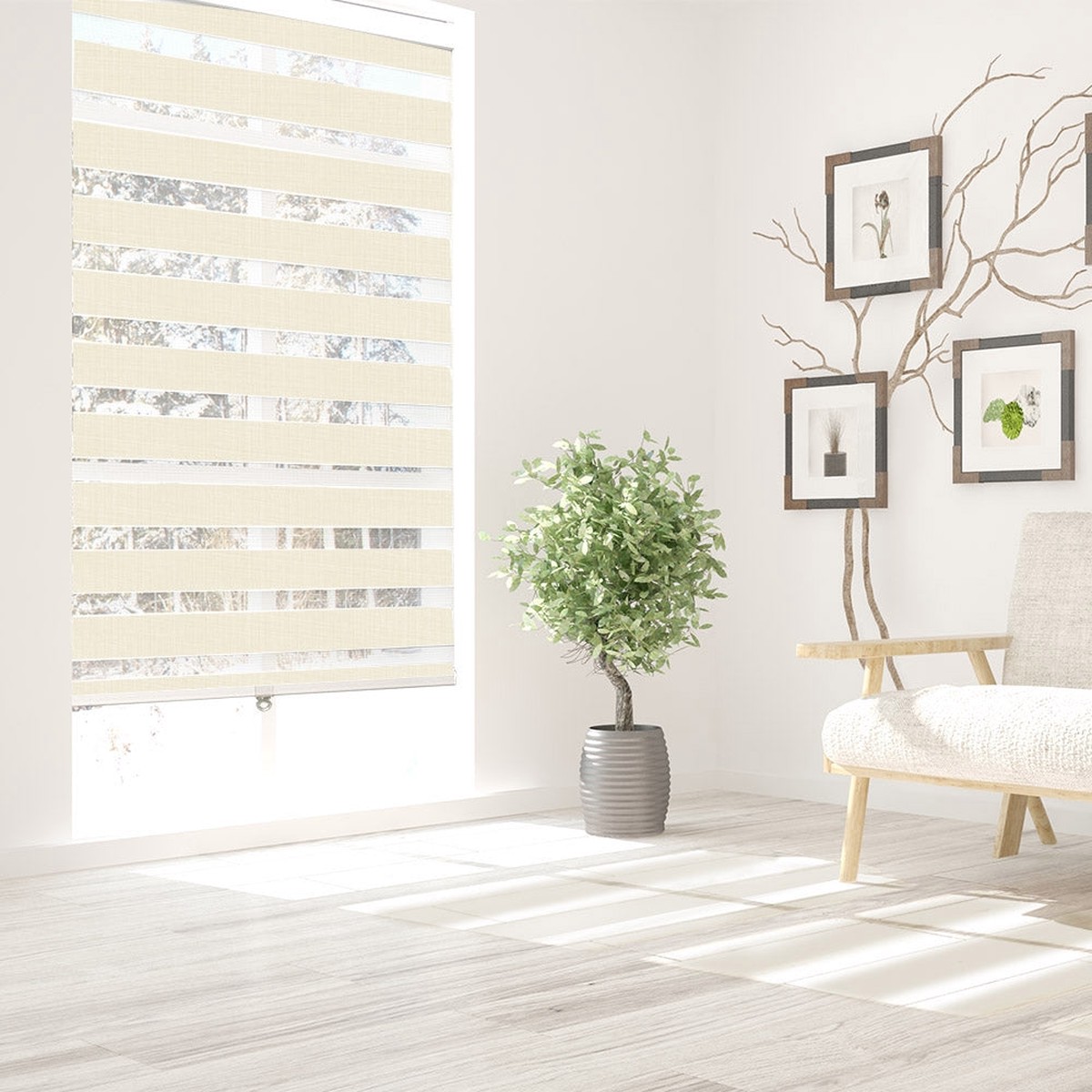 Zebra Cordless Sheer Shade - Linen - 66 x 84 inch