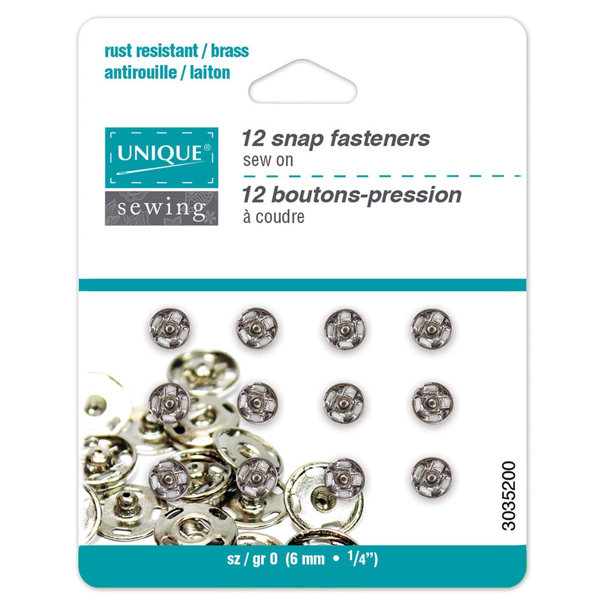 UNIQUE SEWING Snap Fasteners Nickel - size 0 /6mm (") -12 sets