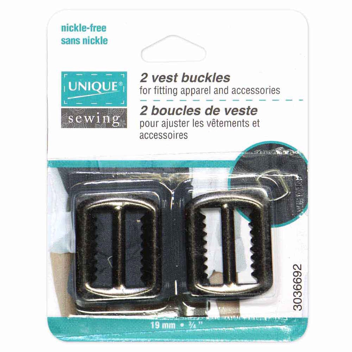 UNIQUE SEWING Vest Buckles - 19mm (") - Gunmetal - 2 pcs