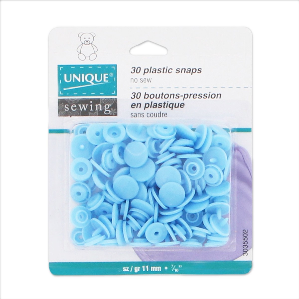 UNIQUE SEWING Plastic Snap Fasteners - Baby Blue - size 2 / 11mm (") - 30 sets