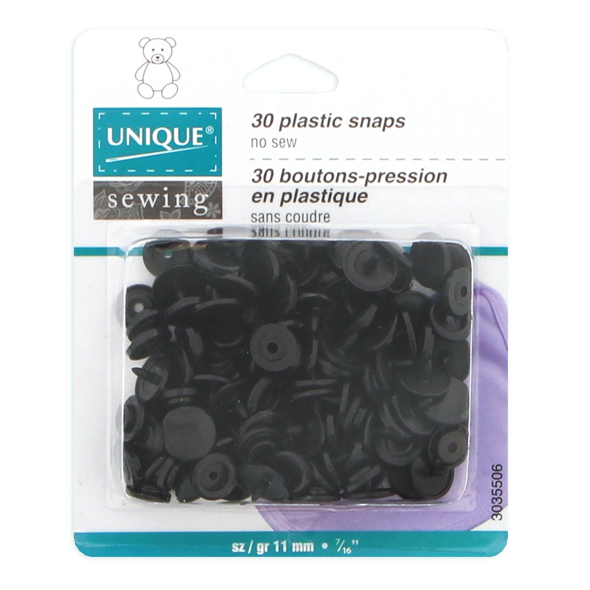 UNIQUE SEWING Plastic Snap Fasteners - Black - size 2 / 11mm (") - 30 sets