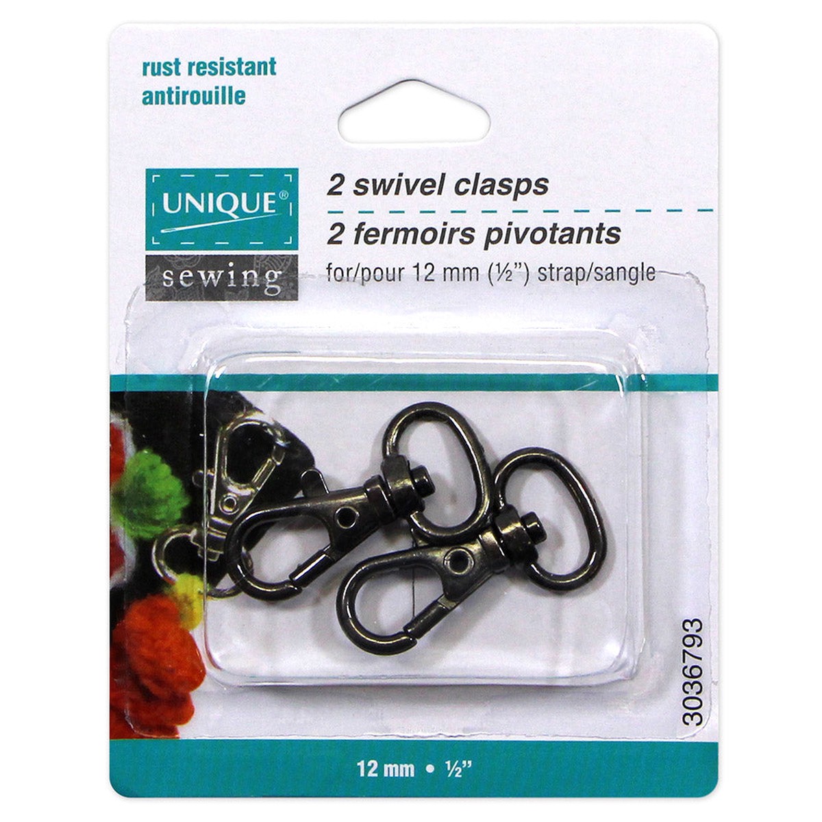 UNIQUE SEWING Swivel Hooks - 12mm (") - Gunmetal - 2 pcs.
