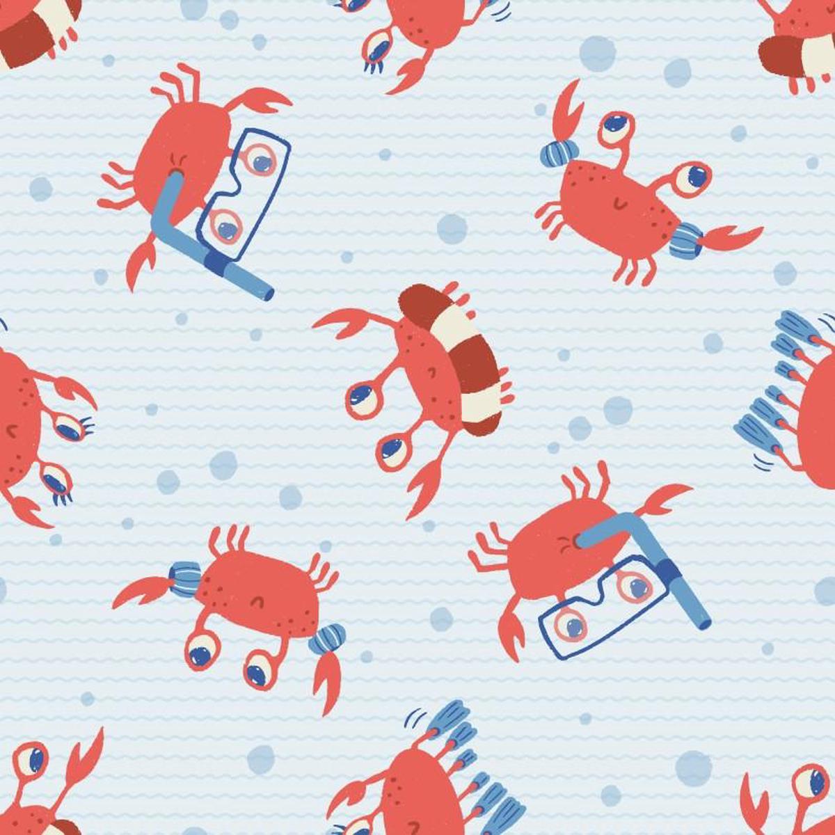 Playful crabs in light blue water