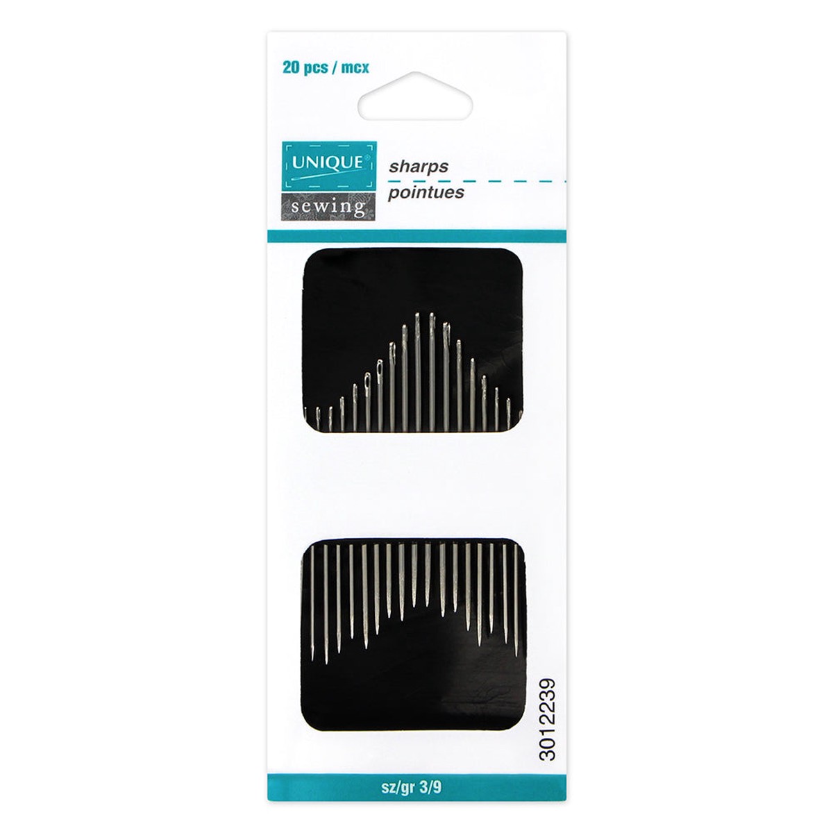 UNIQUE SEWING Sharps Needles - sizes 3/9 - 20pcs