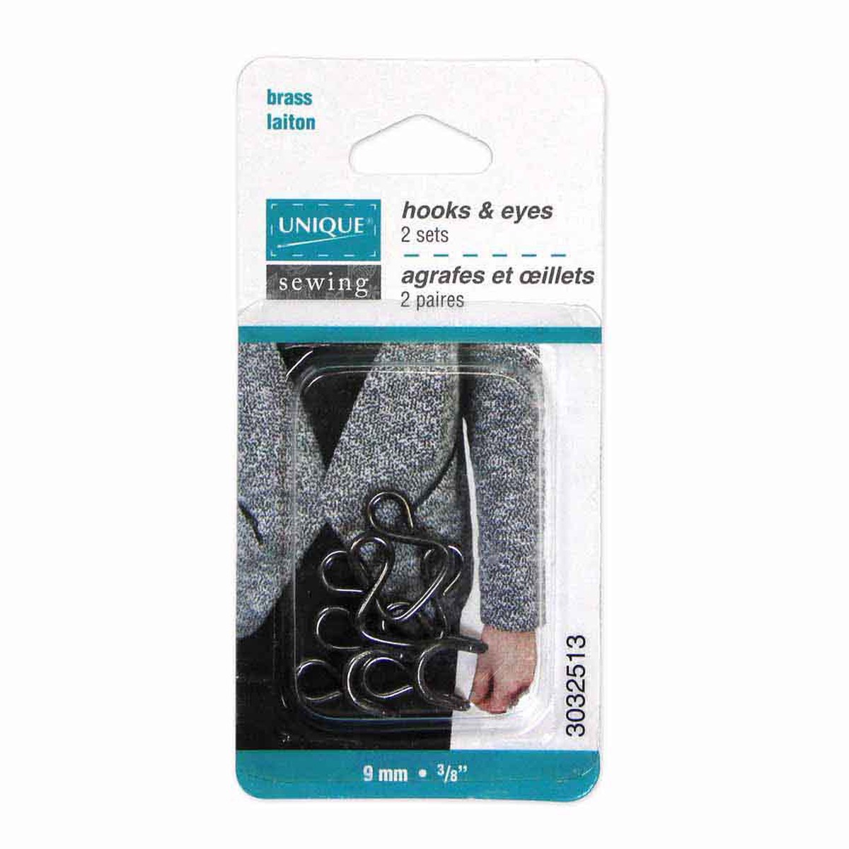 UNIQUE SEWING Hooks & Eyes Gunmetal - 9mm (") - 2 sets