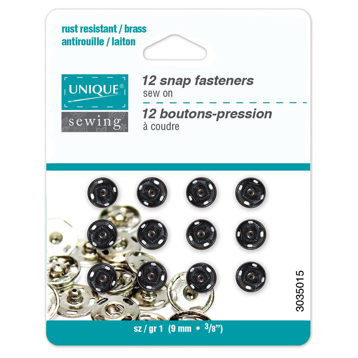 UNIQUE SEWING Snap Fasteners Black - size 1 / 9mm (") - 12 sets