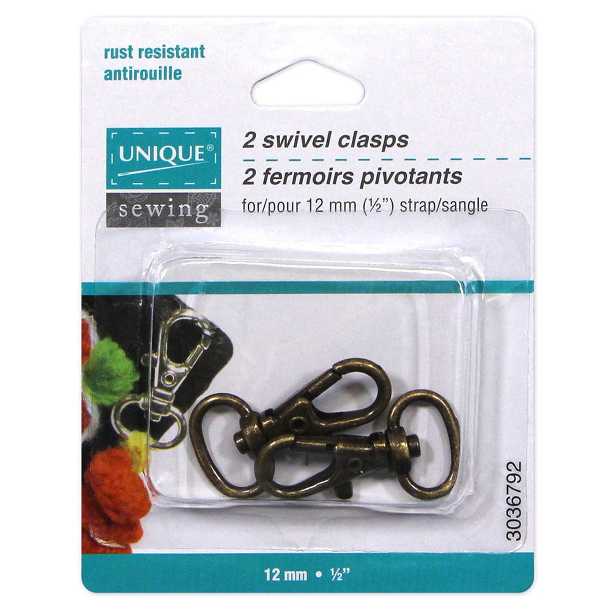 UNIQUE SEWING Swivel Hooks - 12mm (") - Antique Gold - 2 pcs.