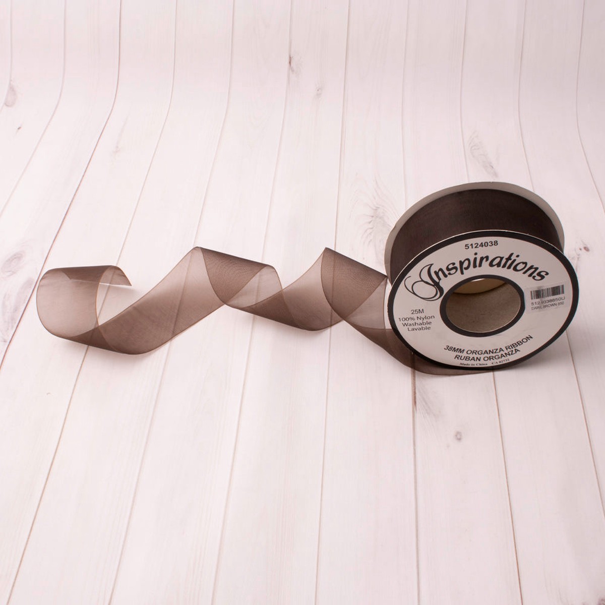 38mm Organza Ribbon - Dark Brown