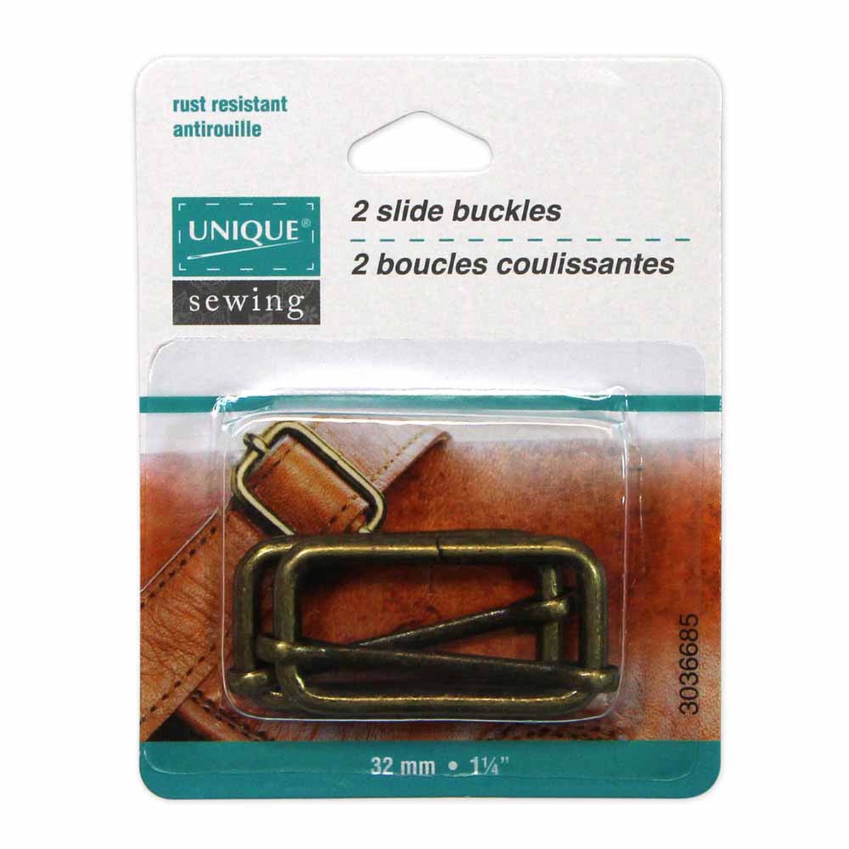UNIQUE SEWING Slide Buckle - Metal - 32mm (1") - Antique Gold - 2 pcs