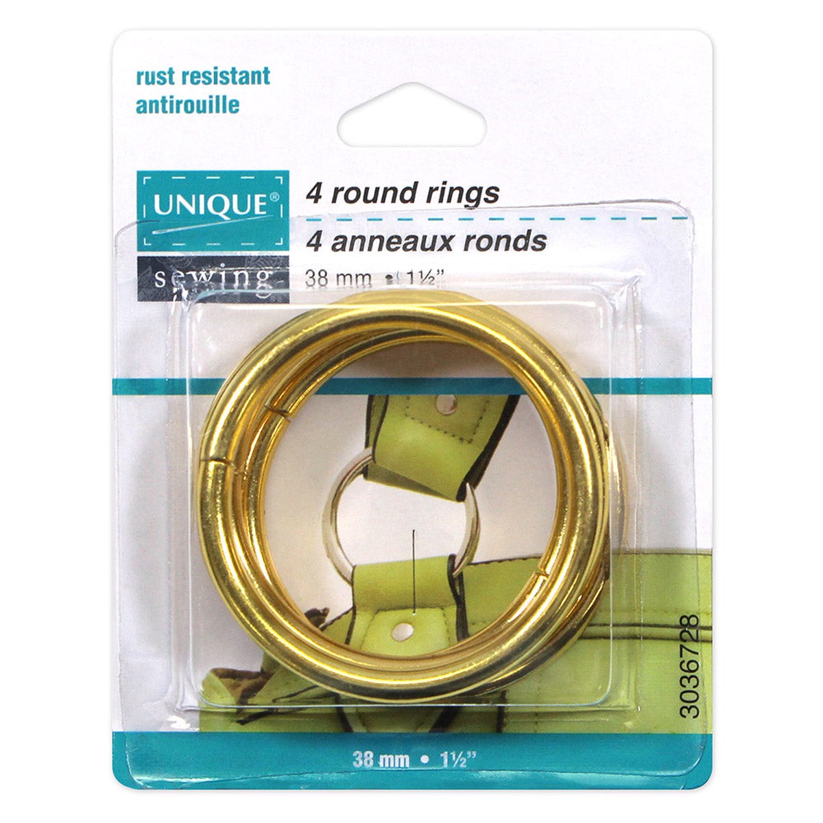 UNIQUE SEWING Round Rings - 38mm (1") - Gold - 4 pcs.