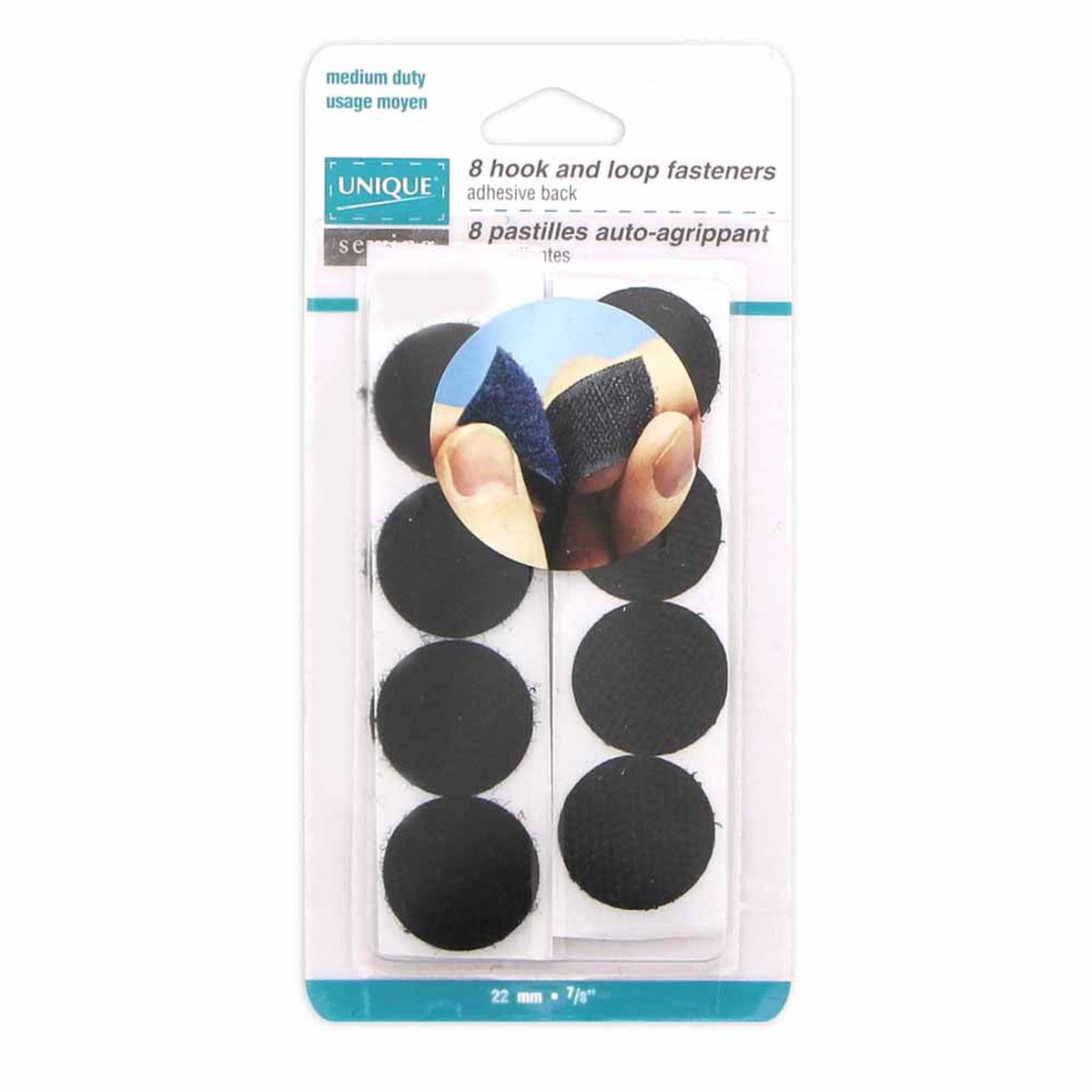 UNIQUE SEWING Self-Gripping Fasteners Dots - Medium duty 22mm (") - Black - 8 sets