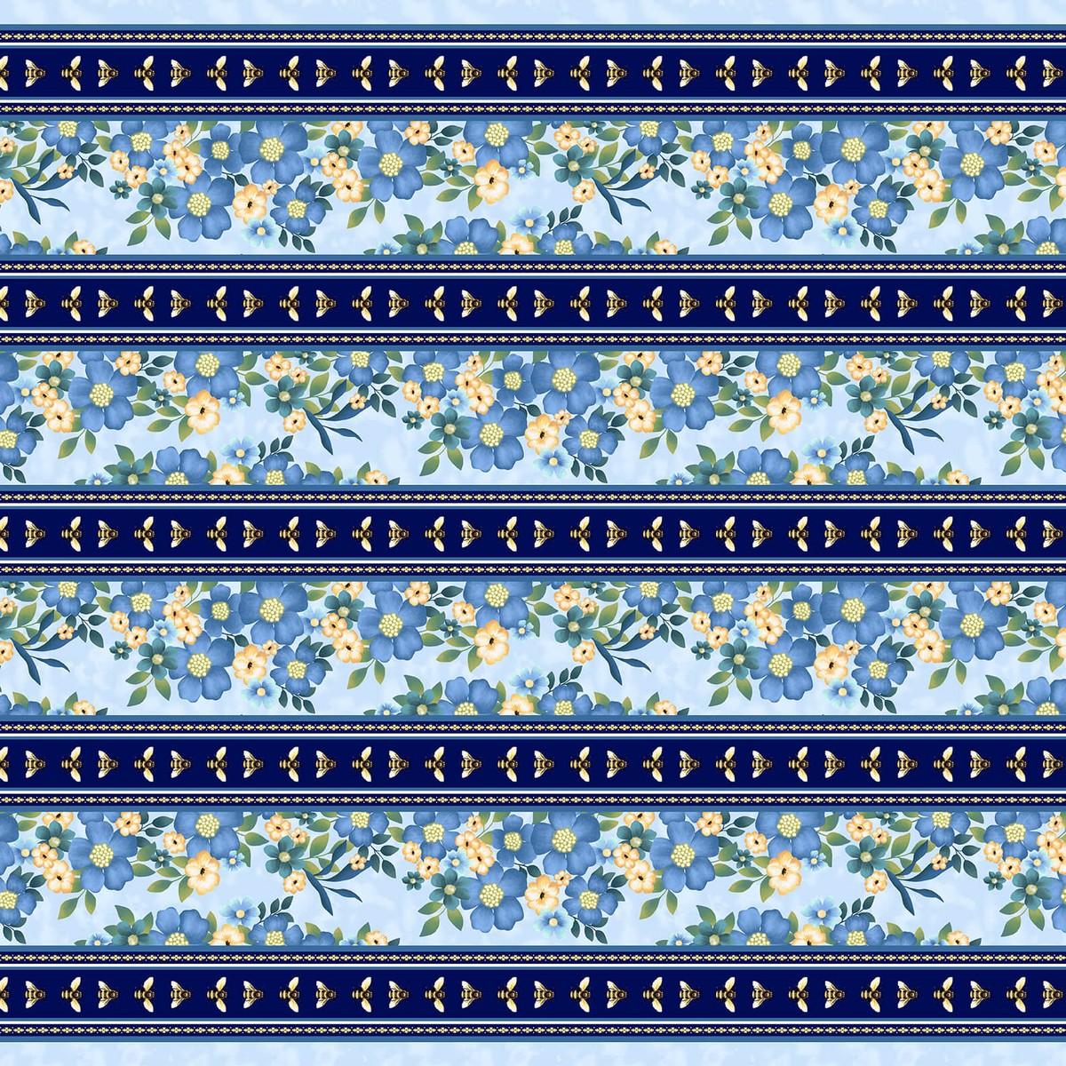 Bee All You Can Bee Border Stripe Dark Blue Art Loft Studio E Cotton Fabric