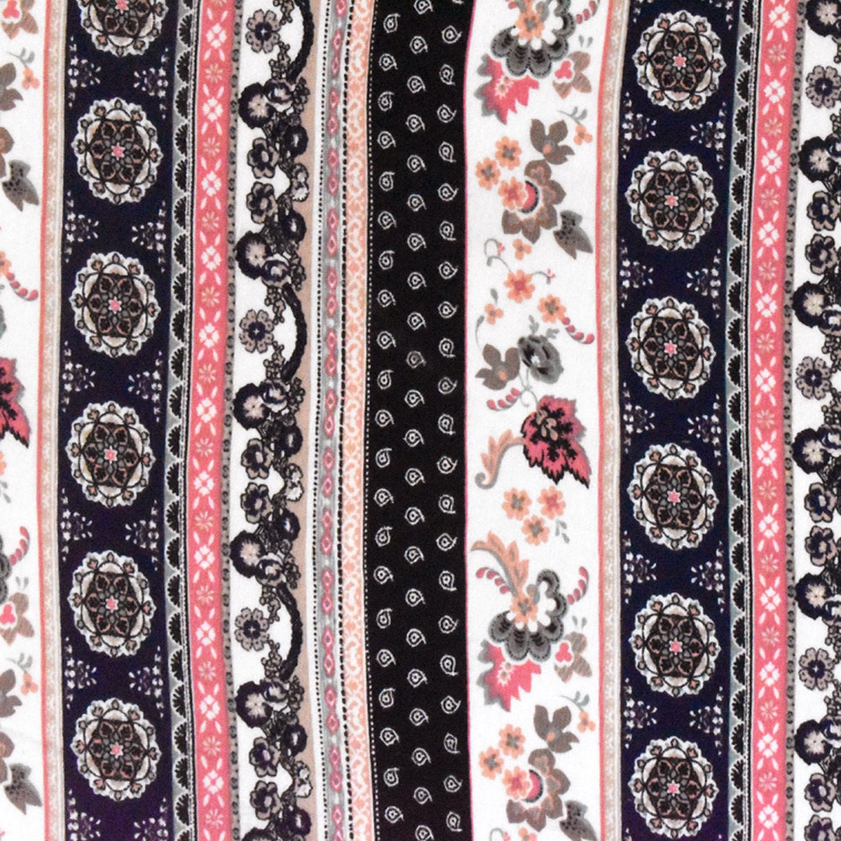 Navy Blue-Ivory-Multi Mix Pattern Printed Rayon Stretch Jersey Knit Fabric