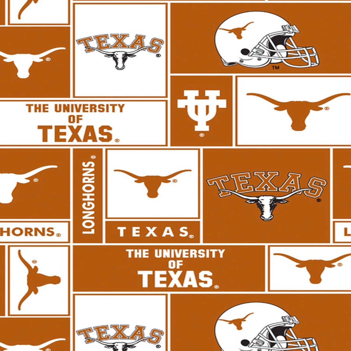 Texas Longhorns NCAA College Geometric Sykel Enteprises Polyester Fleece Fabric TX-012