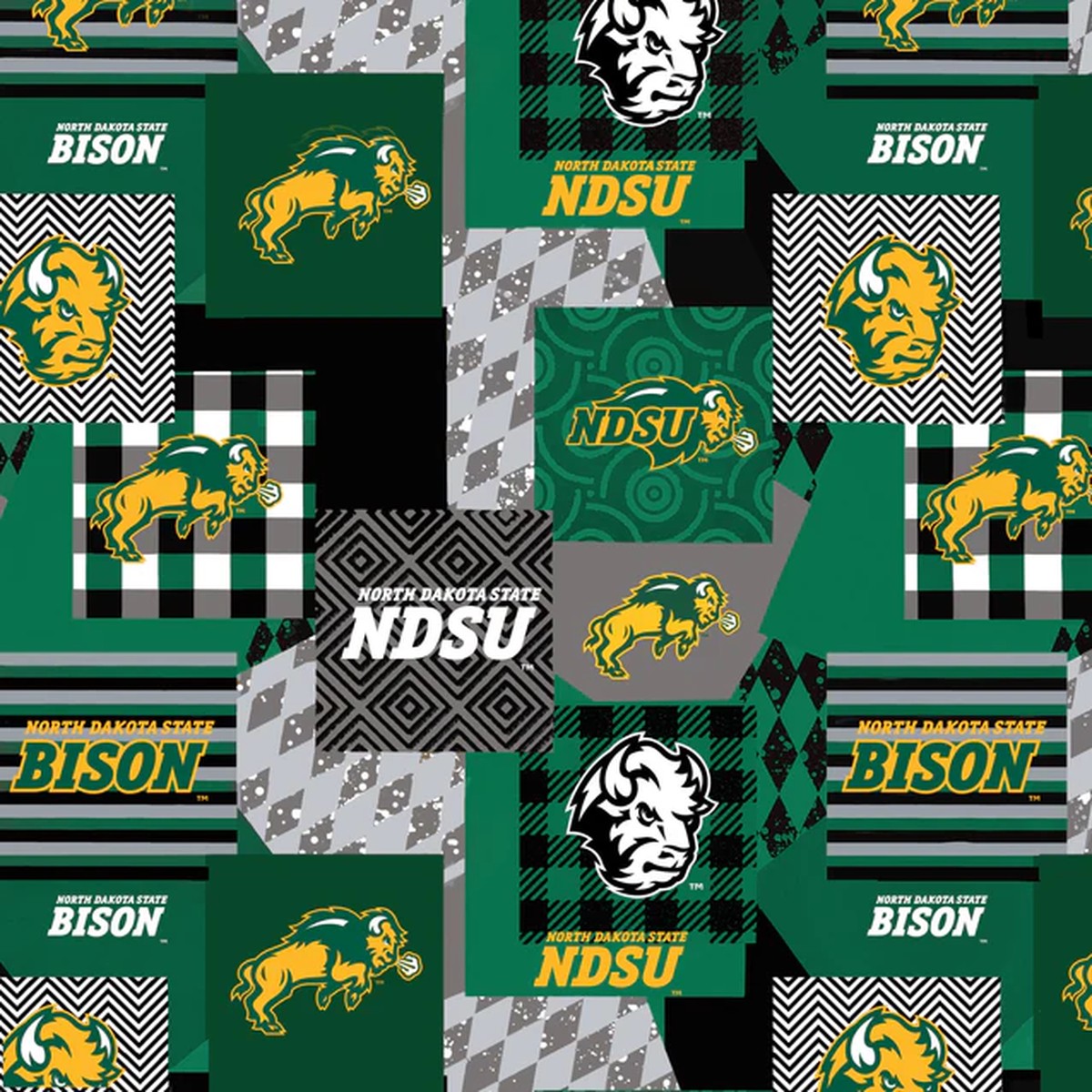 North Dakota State Bisons NCAA College Collegiate Minky Geo Sykel Enterprises Polyester Minky Fabric NDS-1367