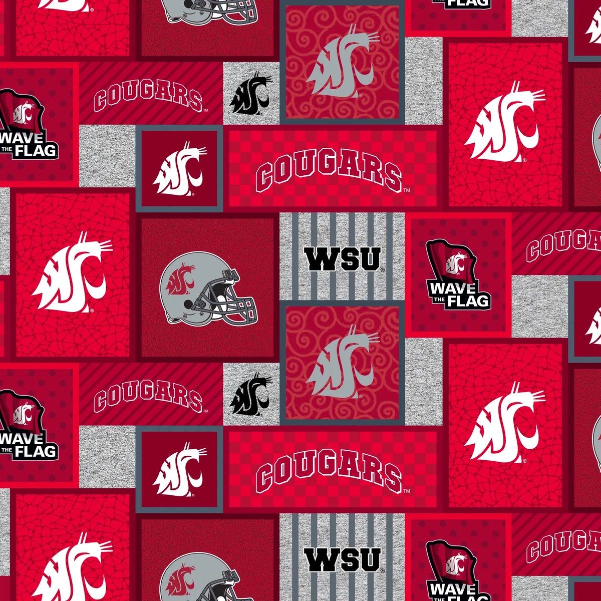 Washington State Cougars NCAA College Patch Sykel Enterprises Polyester Fleece Fabric WAST-1177