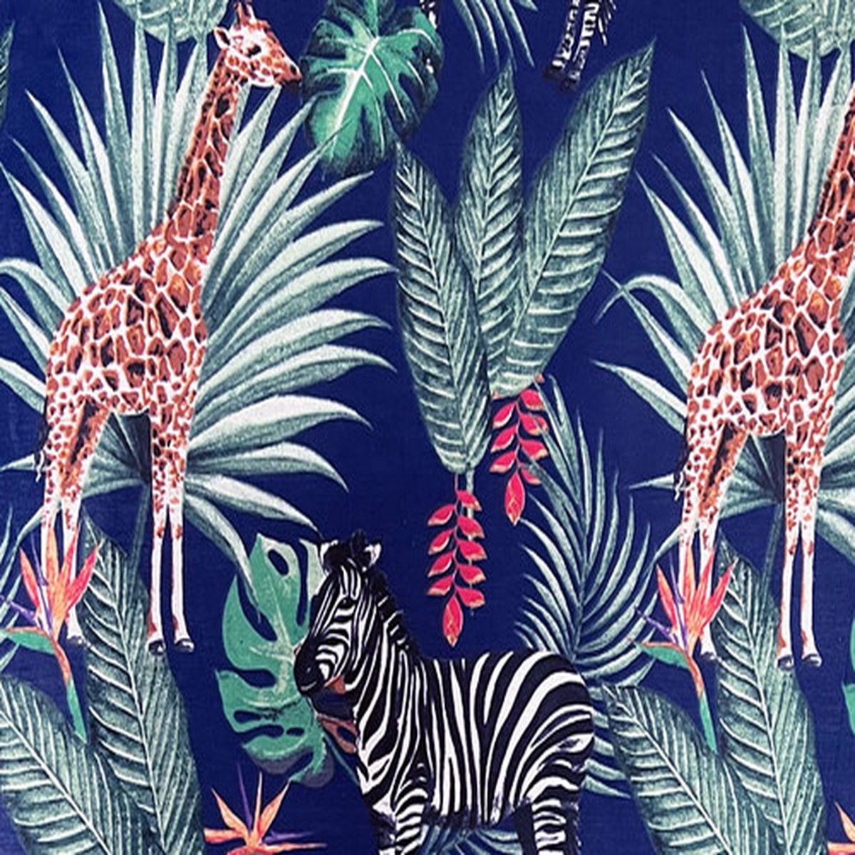 10 Yards Poly Cotton Sheeting Wild Animals On Navy