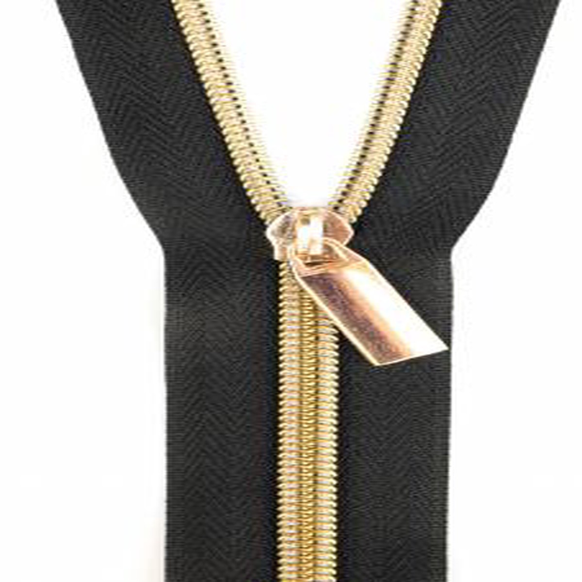 Zips By the Yard Black Tape & Light Gold-Look Nylon Teeth