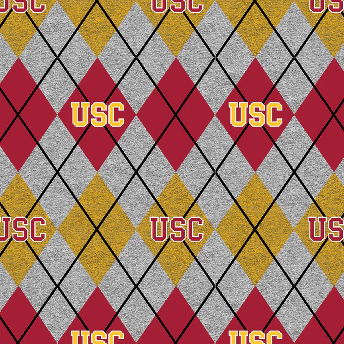 University of Southern California Trojans NCAA College Heather Argyle Sykel Enterprises Polyester FLEECE Fabric USC-1148