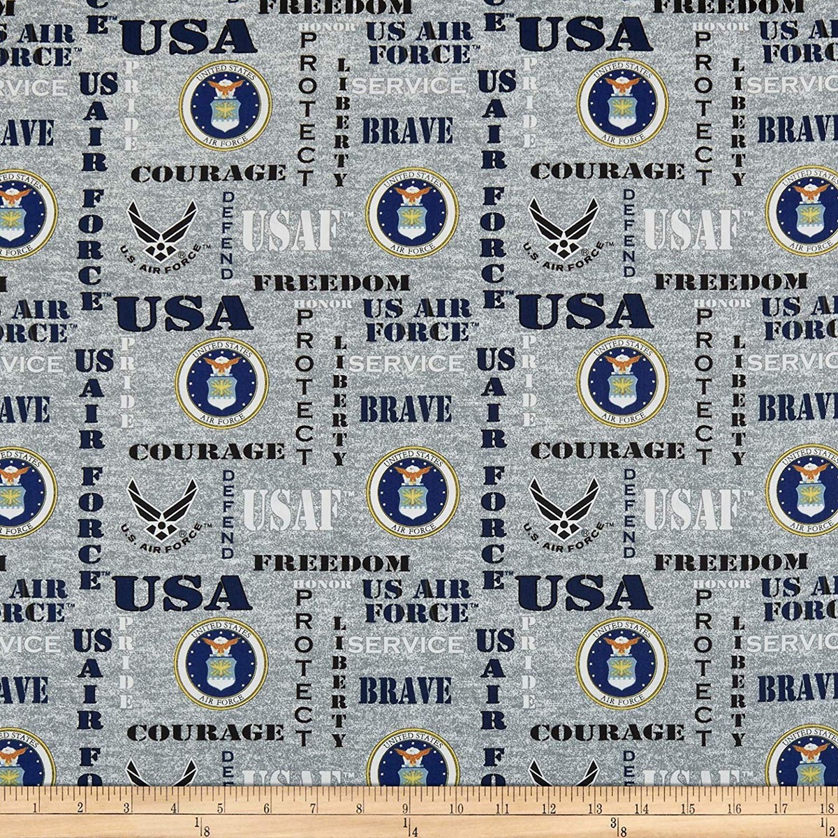 Air Force Military Armed Forces Liberty Freedom Brave Seal Heather Allover Sykel Enterprises Cotton Fabric SYK-1181-AF