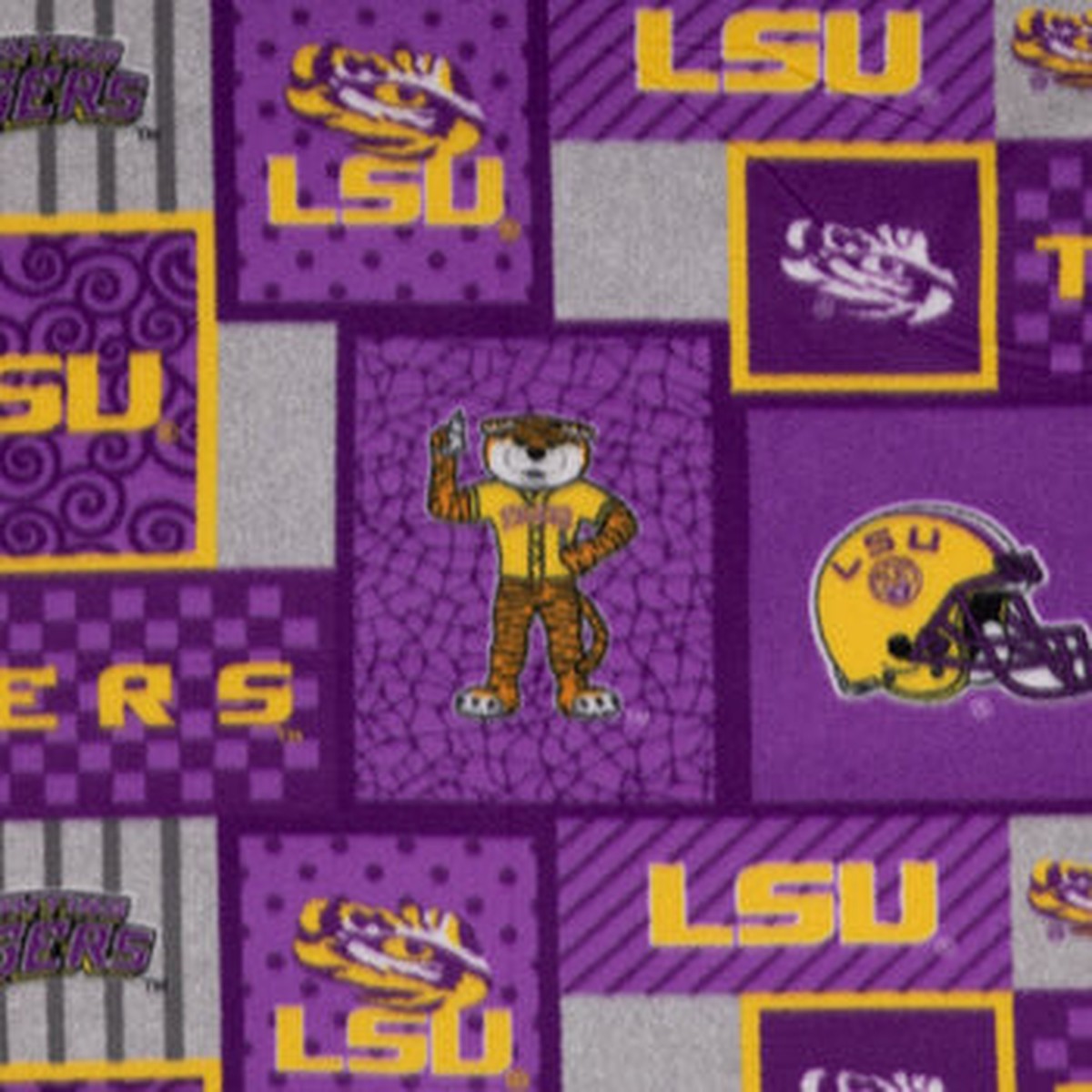 Louisiana State Tigers NCAA College Patch Sykel Enterprises Polyester FLEECE Fabric LSU-1177