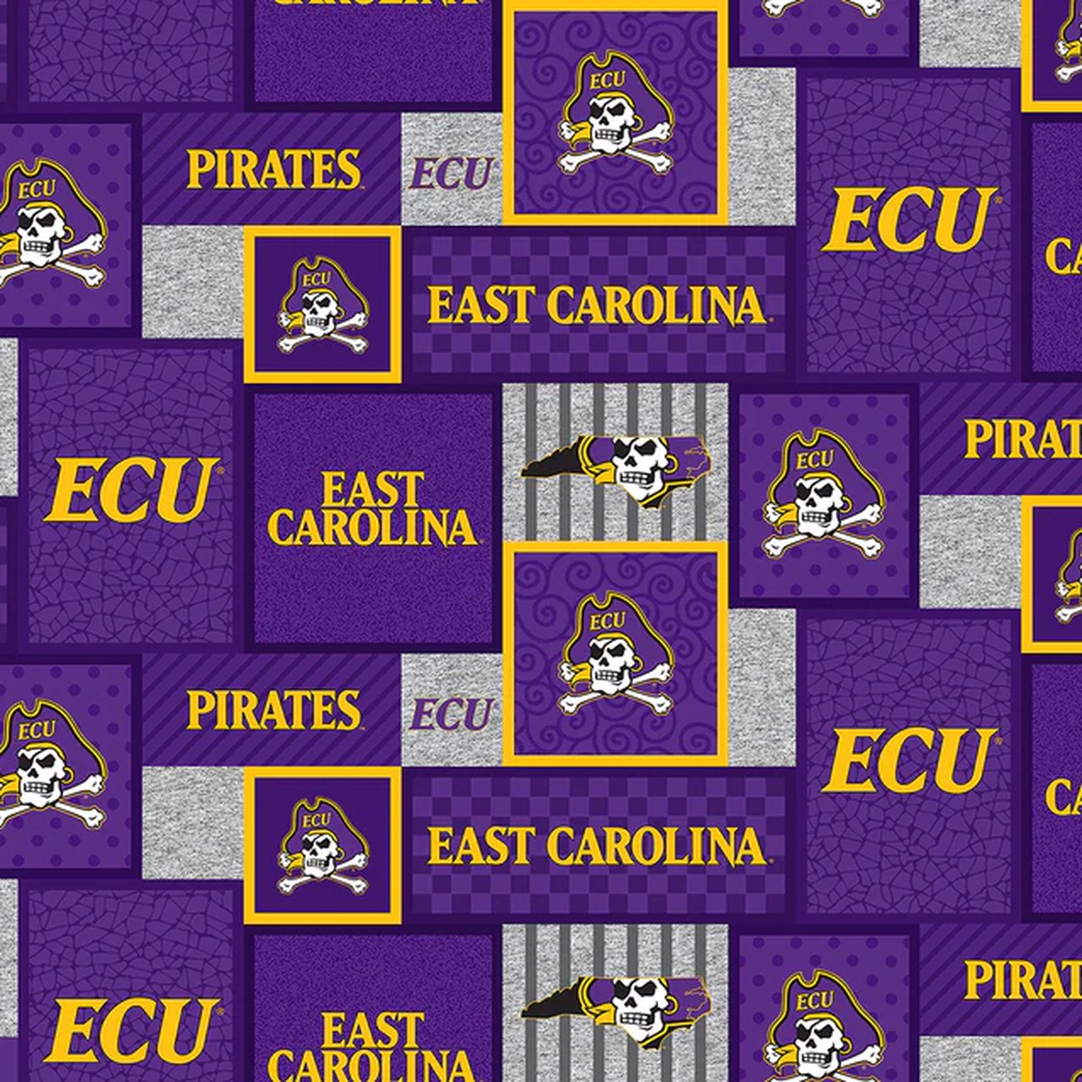 East Carolina Pirates NCAA College Patch Sykel Enterprises Polyester Fleece Fabric ECU-1177