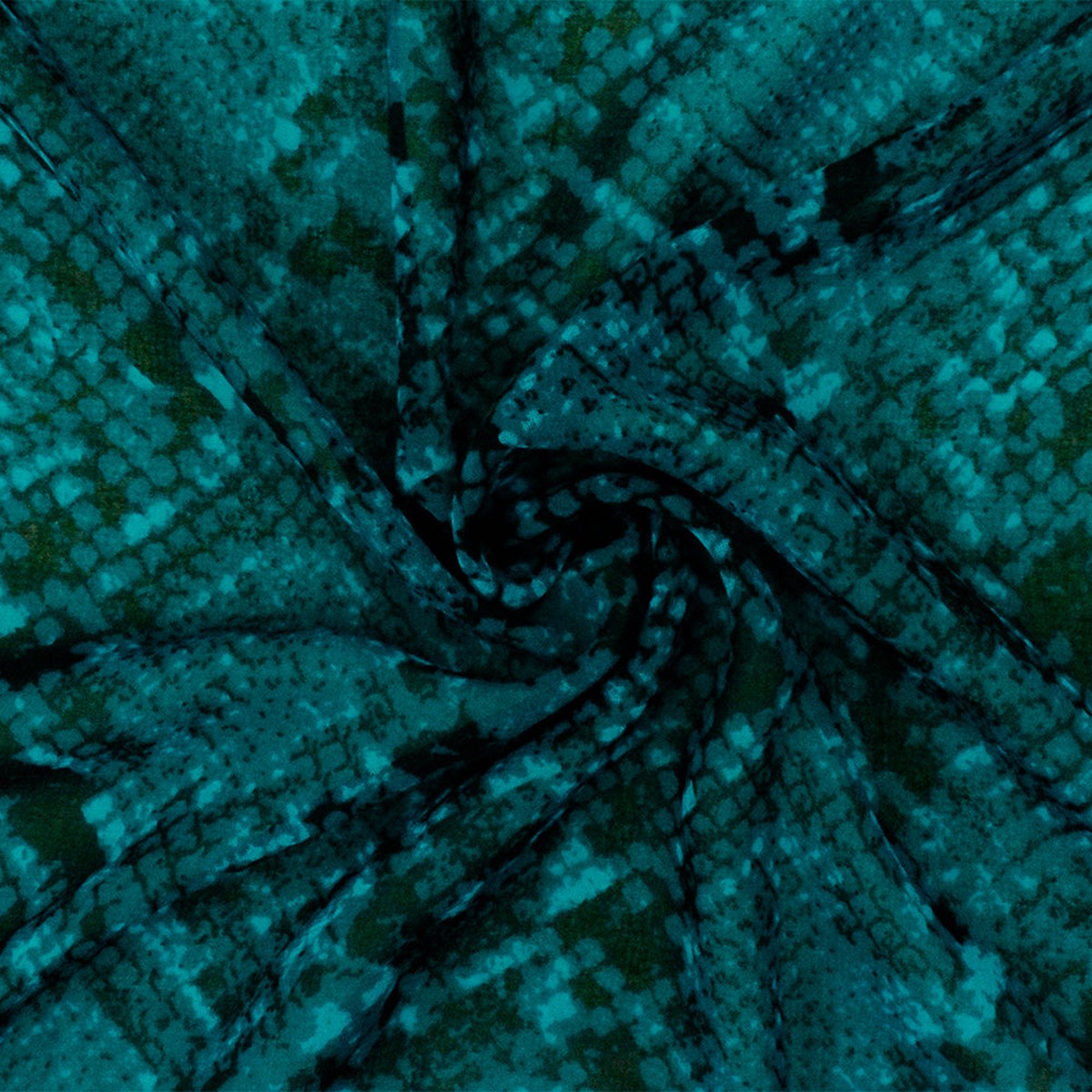 Teal-Black Reptile Printed Poly Chiffon Woven Fabric