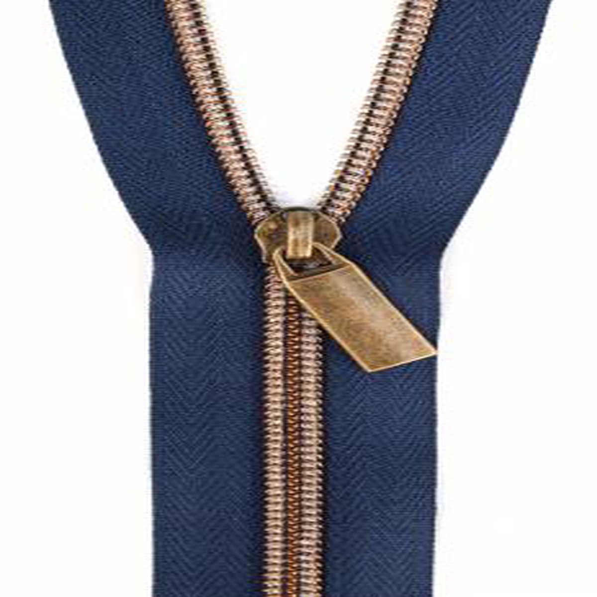 Zips By the Yard Navy Tape & Antique Brass-Look Nylon Teeth