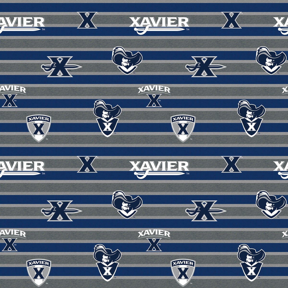 Xavier Musketeers NCAA College Polo Stripe Sykel Enterprises Polyester Fleece Fabric XAV-1151