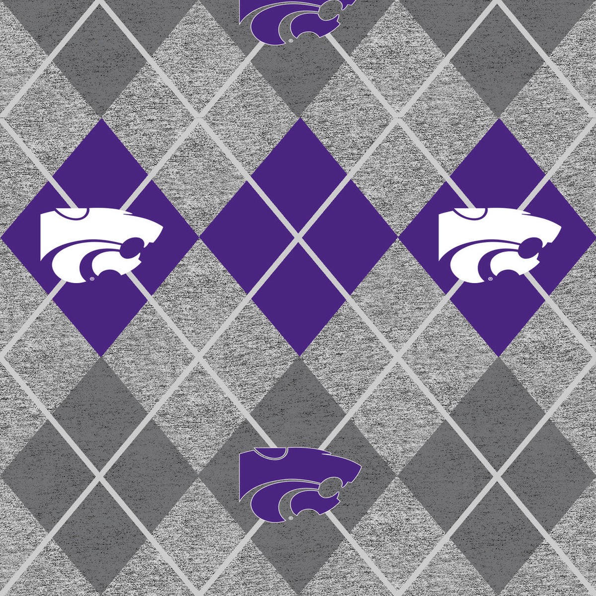 Kansas State Wildcats NCAA College Heather Argyle Sykel Enterprises Polyester FLEECE Fabric KSU-1148
