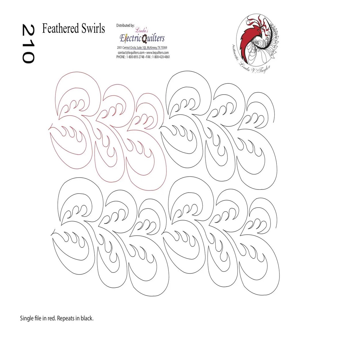 210 Feathered Swirls Pantograph by Linda V. Taylor