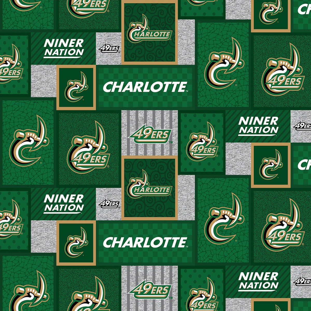 North Carolina Charlotte 49'ers Niner Nation NCAA College Patch Sykel Enterprises Polyester FLEECE Fabric NCC-1177