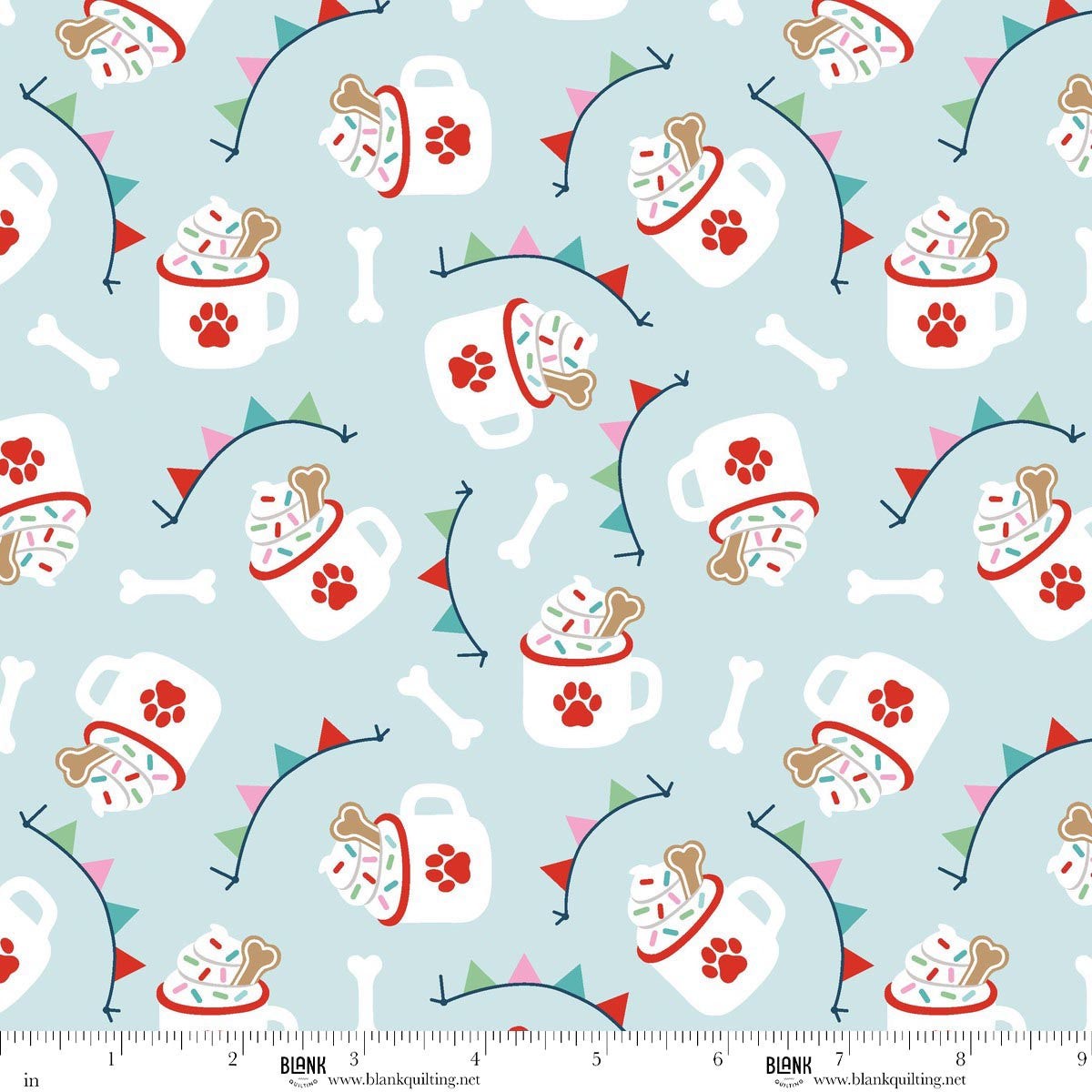 Winter Waggers Pup Cups with Biscuits Light Blue Devon Design Co Blank Quilting Cotton Fabric BQ-4769-11