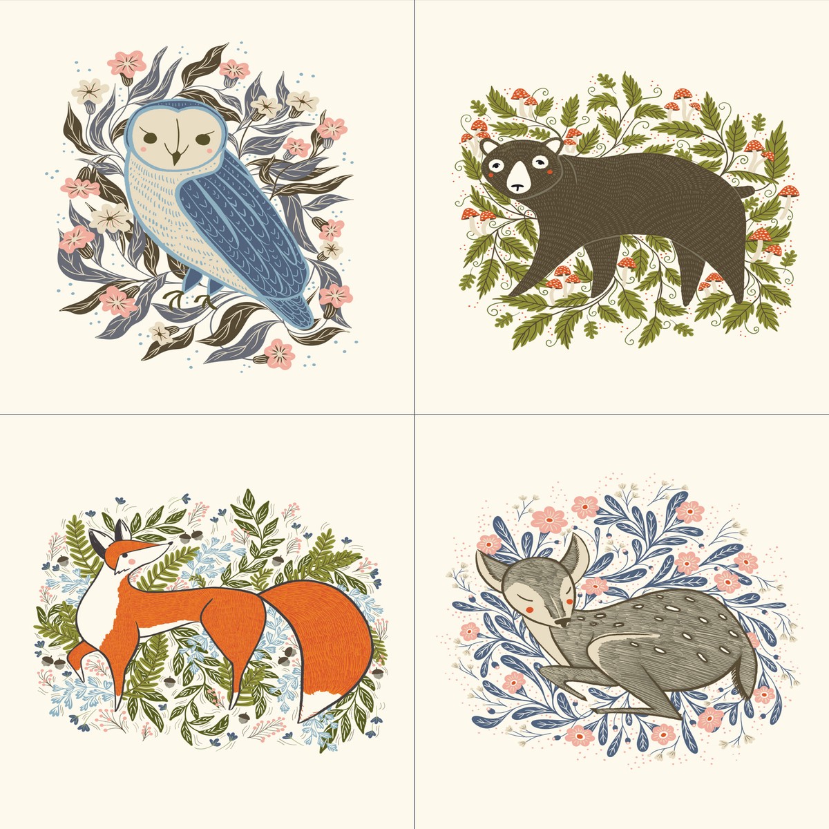 Woodland Wonder Floral Animals Panel
