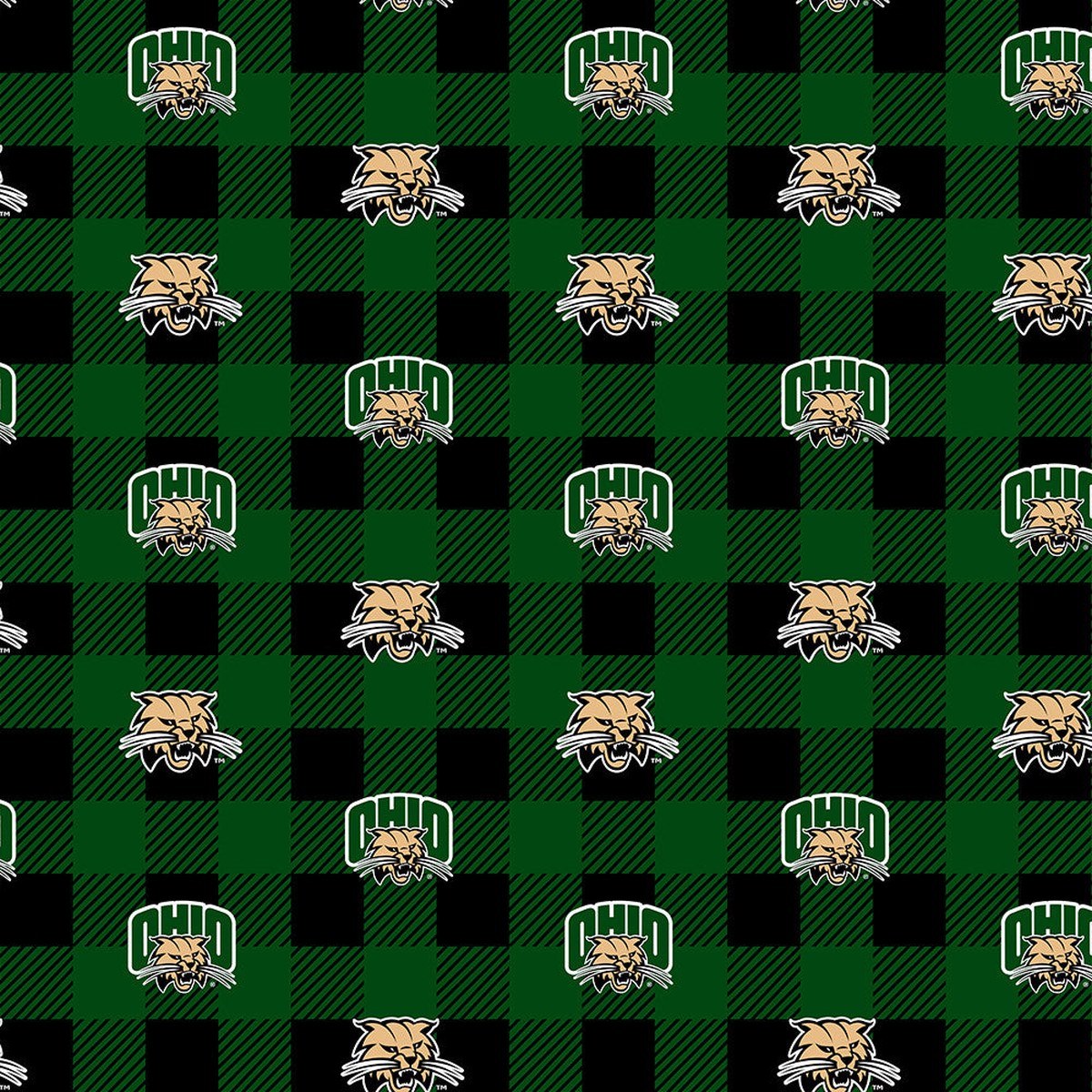 Ohio Bobcats NCAA College Buffalo Plaid Sykel Enterprises Polyester FLEECE Fabric OHIO-1190