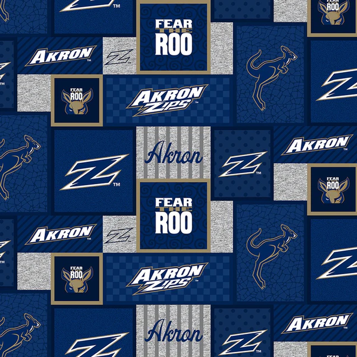 Akron Zips NCAA College Patch Sykel Enterprises Polyester Fleece Fabric AKRON-1177