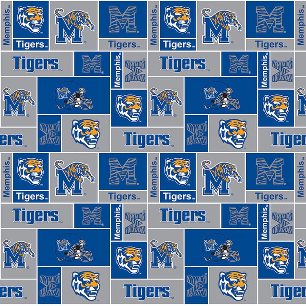 Memphis Tigers NCAA College Geometric Sykel Enterprises Polyester Fleece Fabric MEM-012