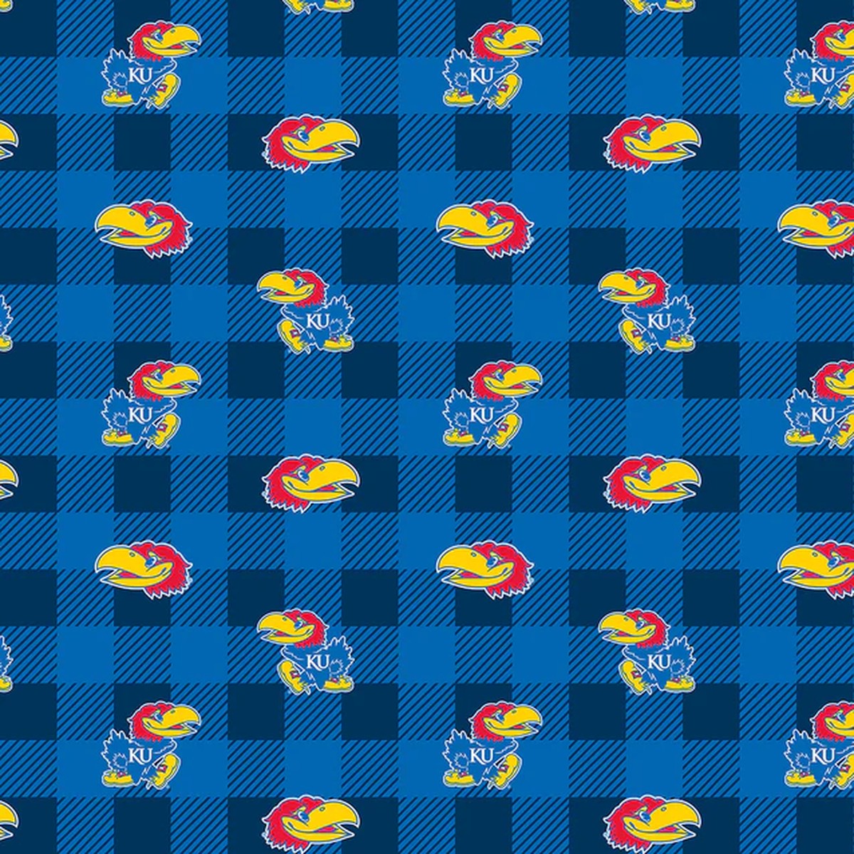 Kansas Jayhawks NCAA College Buffalo Plaid Sykel Enterprises Polyester Fleece Fabric KS-1190