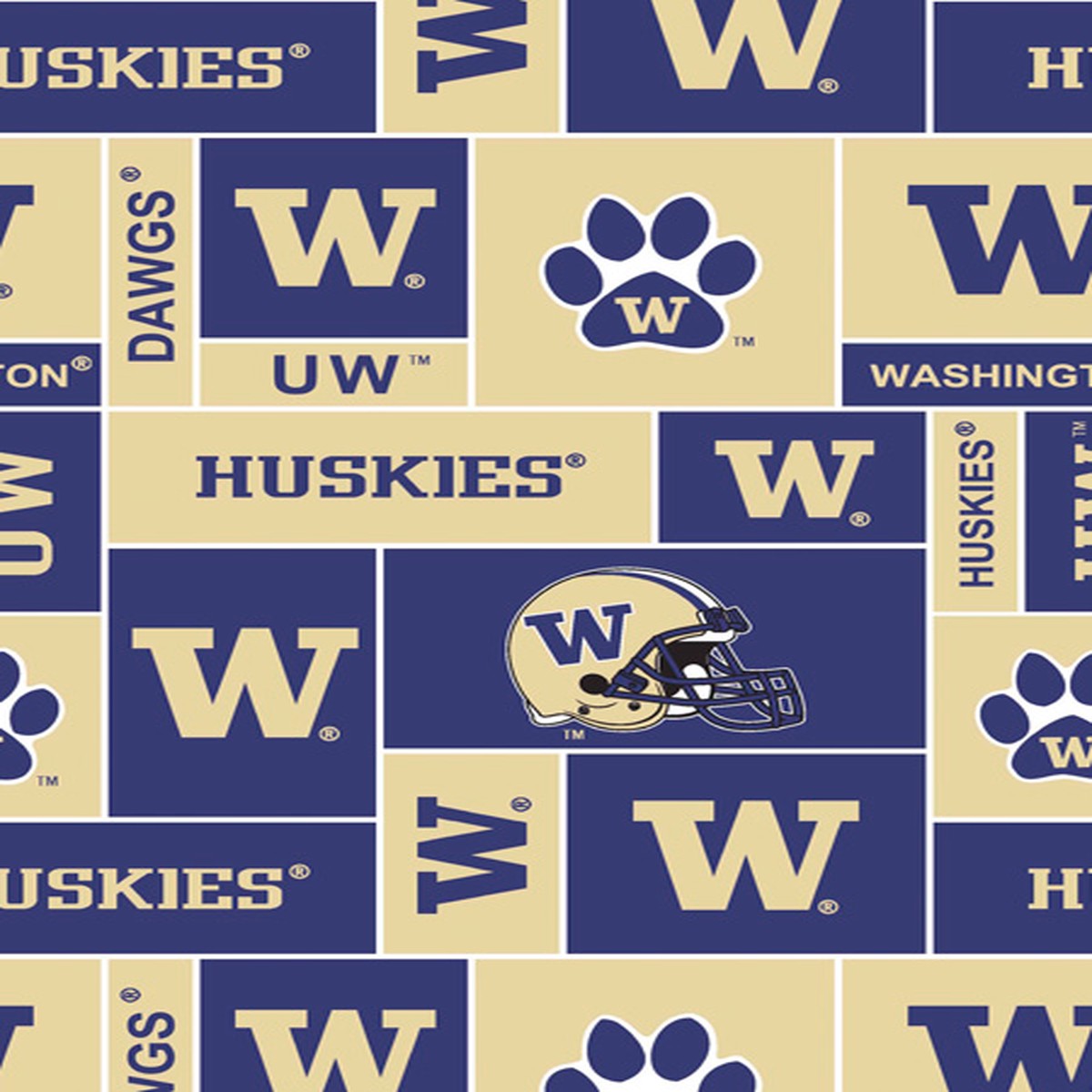 Washington Huskies (Dawgs) NCAA Geometric Sykel Enteprises Polyester Fleece Fabric WA-012