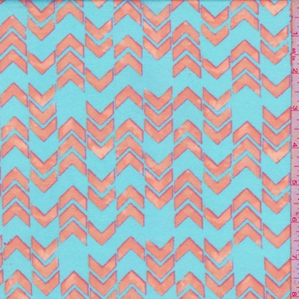 Spa Blue/Neon Red Chevron Stripe Double Brushed Jersey Knit Fabric