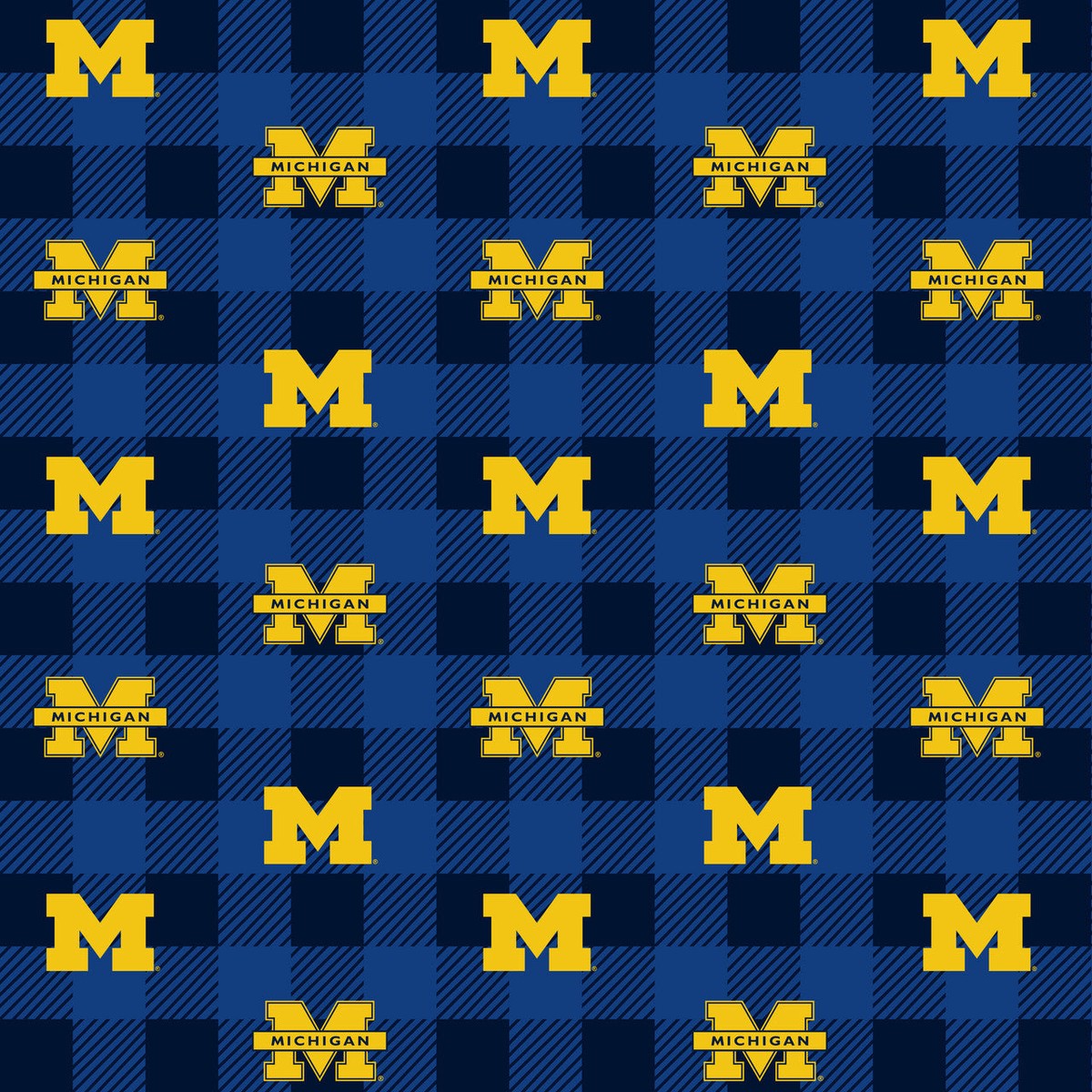 Michigan Wolverines NCAA College Buffalo Plaid Sykel Enterprises Polyester FLEECE Fabric MCHG-1190