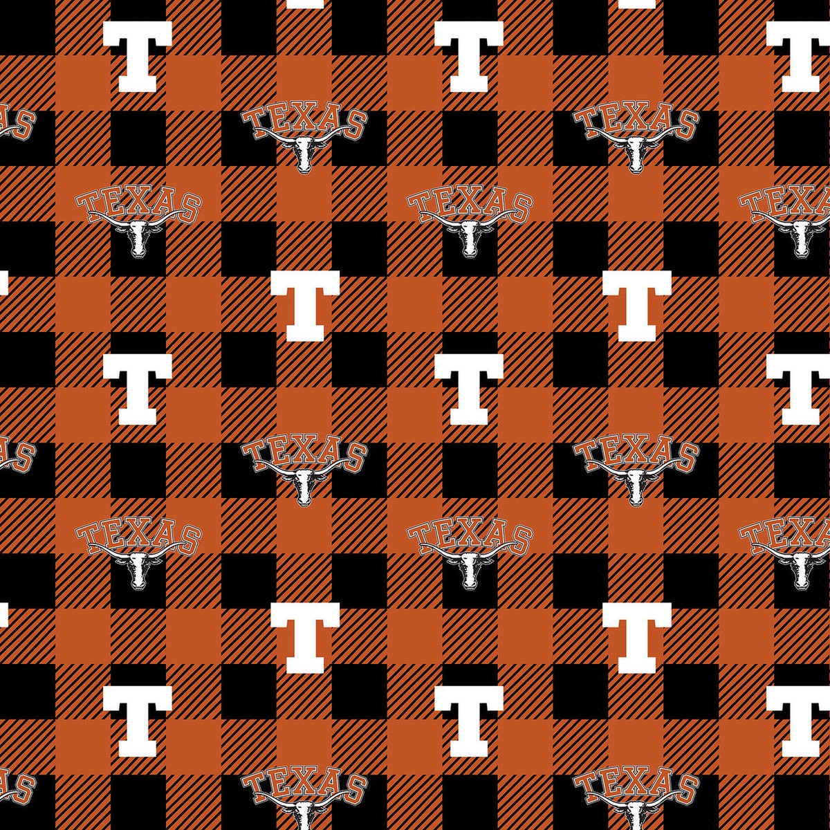 Texas Longhorns NCAA College Buffalo Plaid Sykel Enterprises Polyester Fleece Fabric TX-1190