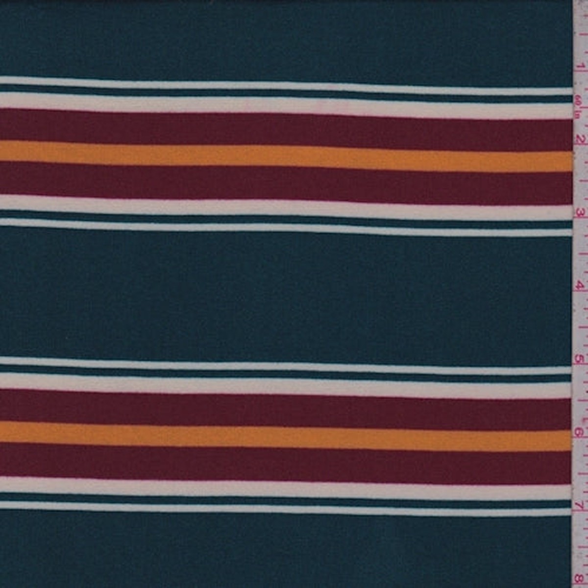 Spruce/Wine/Gold Stripe Double Brushed Jersey Knit Fabric