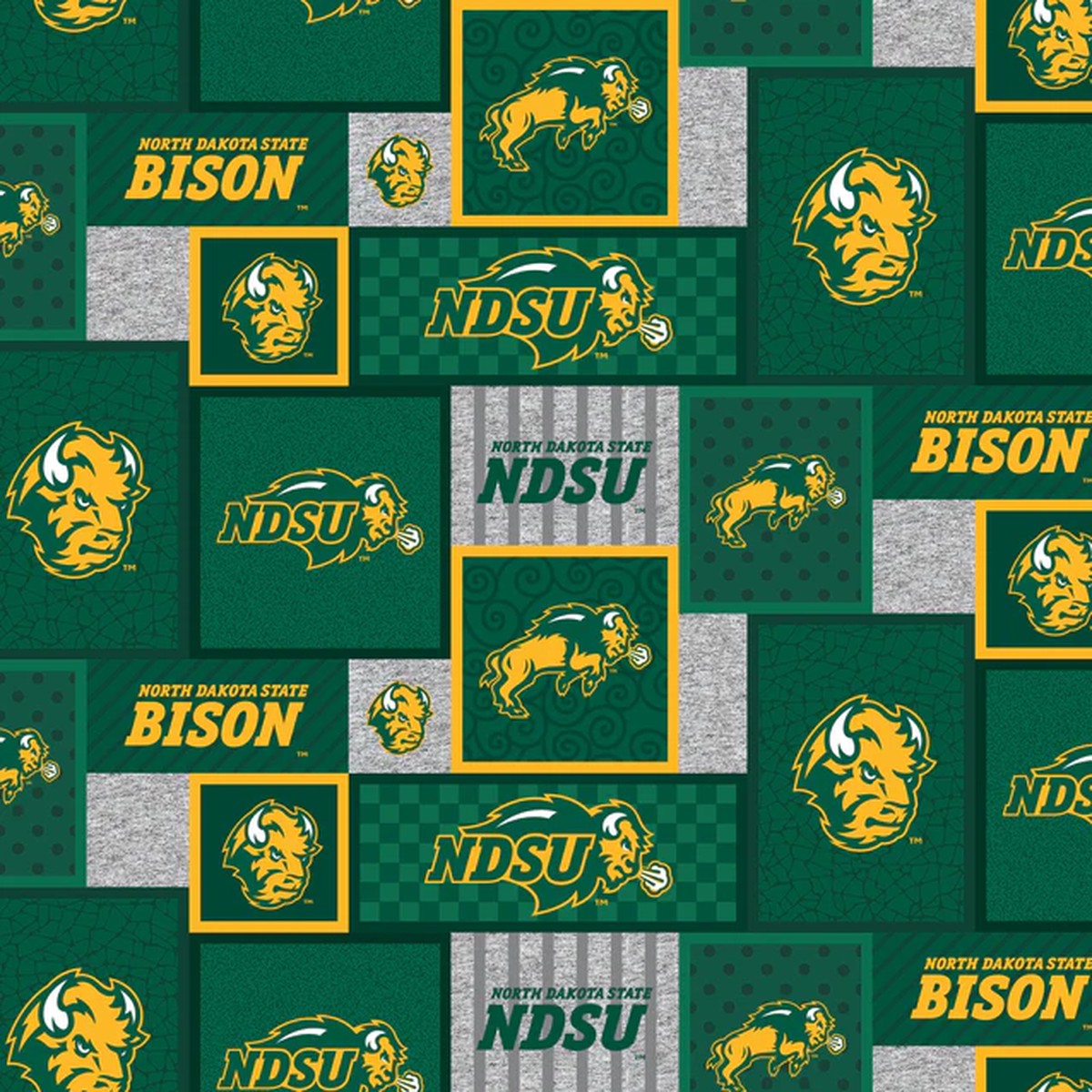 North Dakota State Bison NCAA College Patch Blocks Sykel Enterprises Polyester Fleece Fabric NDS-1177